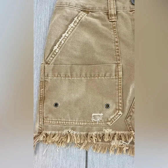 FREE PEOPLE Tan Canvas Cotton Relaxed Mini Skirt Size 24 - Picture 14 of 14